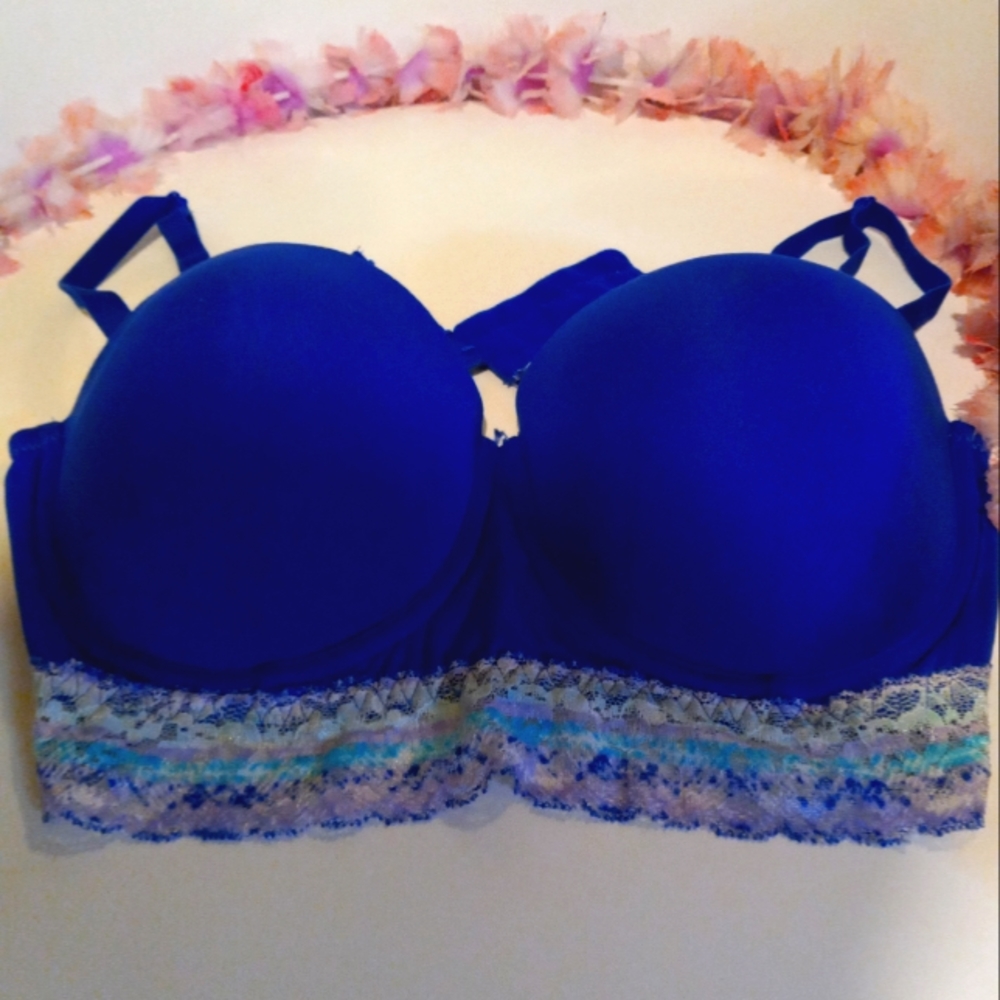 FRUIT IF THE LOOM RICH BLUE POLY SPANDEX & LACE BRA size 40C